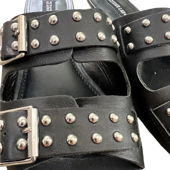 DESIGN LAB LORD & TAYLOR Punk Studded Rivet Leather Slip On Sandal size 9 Black - Picture 9 of 12